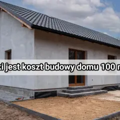 Tanie domy w budowie: szary, nieotynkowany budynek z czarnym dachem i schodami.